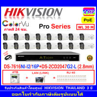 Hikvision ชุดกล้องวงจรปิด 4MP รุ่น DS-2CD2047G2-L 2.8mm (16)+NVR รุ่นDS-7616NI-I2/16P(1)+อุปกรณ์ชุด 4H2LRJ