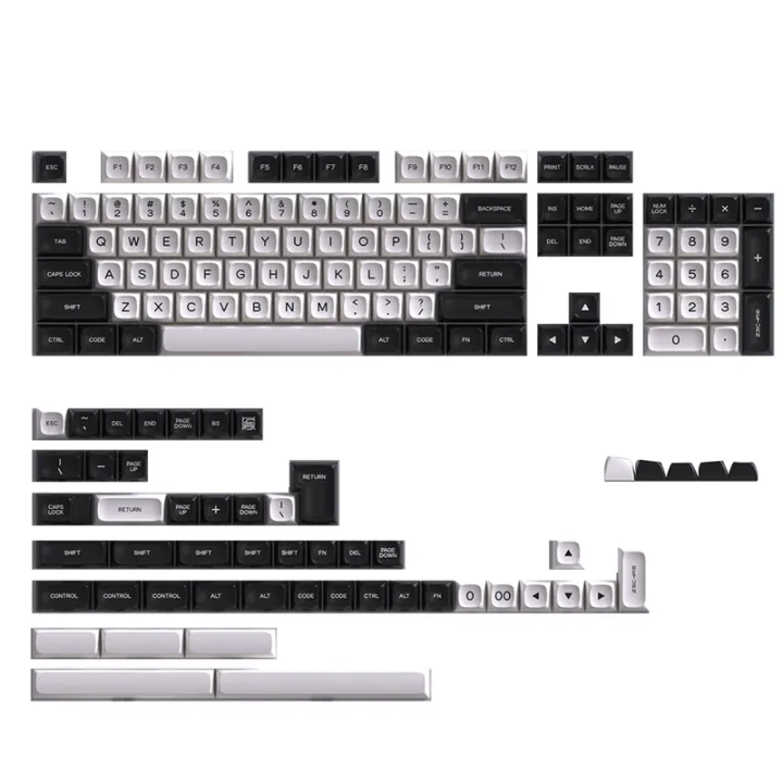 Black&White Theme DoubleShot Fonts ABS Keycap PGA Profile for Wired