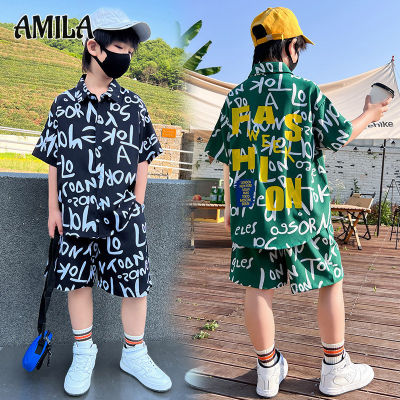 AMILA Boys summer wear short sleeve shirt set new trendy big kids two-piece set boy fried street sports