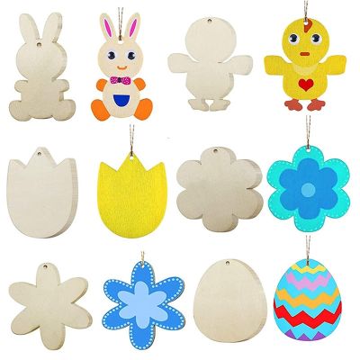 [COD] Wood Ornament Chip Unfinished Easter Chick Cutout Hole Hanging Decoration