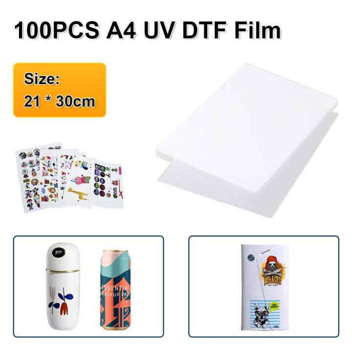 ฟิล์ม-uv-dtf-100ชิ้น-a4-uv-เครื่องพิมพ์-dtf-พิมพ์โดยตรงฟิล์มไปเป็นพลาสติกโลหะแก้วอะคริลิฟิล์ม-dtf-uv