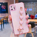 For OPPO A16e Back Cover + Love Heart Bracelet Luxury Glossy Shiny Plating Bumper Ladies Case Soft Silicone Protective Phone Cases. 