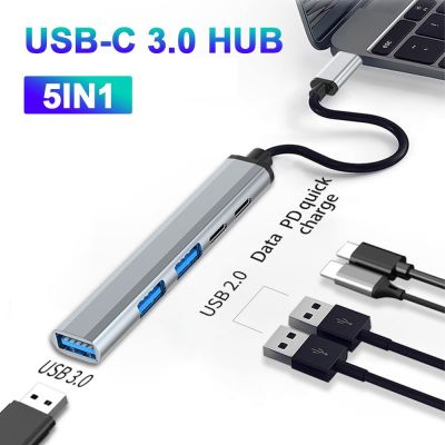 5 In 1 USB C 3.0 HUB Type-c Splitter PD Adaptor Multiport Isi Daya Cepat Stasiun Dock Transfer Data Kecepatan Tinggi untuk Tablet Laptop