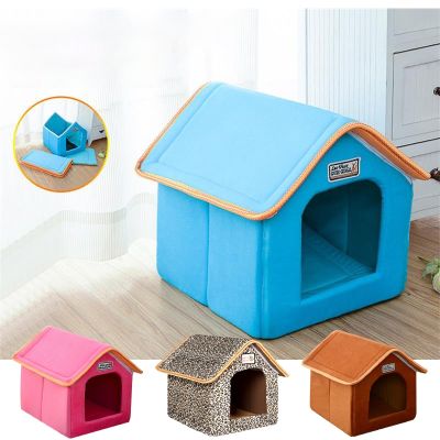 [pets baby] WinterFoldable Bed With Mat SoftDogSofa CushionKennel Nest Dog Cat Bed For Small Medium Dogs