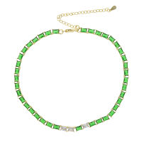 Gold Vermeil Baguette CZ Choker Necklace For Women Luxury Iced Out White Green Cubic Zirconia Baguette Tennis Choker Necklace