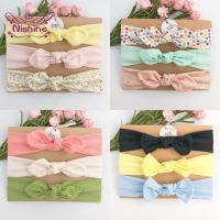 Nishine 3pcs/lot Newborn Infant Print Bunny Ears Headband Baby Girls Rabbit Lug Bowknot Hairband DIY Handmade Children Headwear