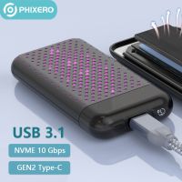 PHIXERO RGB External M.2 NVME Hard Drive Case M2 SSD Enclosure USB to Type-C 10Gbps UASP HD Disk Cover Storage Box for PC Laptop