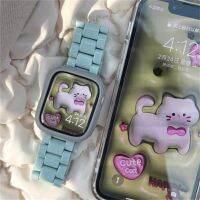 เคสสีลูกอมน่ารัก + สายสำหรับนาฬิกา Apple อัลตร้า49มม. 7 8 41มม. 45มม. 38 40มม. 42มม. 44มม. สายรัดข้อมือผู้หญิงสำหรับ IWatch 6 SE 5 4 3สาย