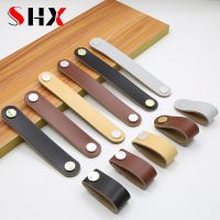 Leather Furniture Handles Single Hole 96mm 128mm for Cabinet Wardrobe Drawer Pulls Cross Brown Luggage Bag Handle Door Hardware Locks