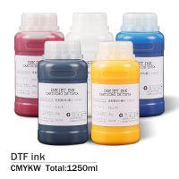 CMYKW 1250มล. ชุดหมึกเครื่องพิมพ์ DTF A4 A3เหมาะสำหรับเครื่องพิมพ์ Epson DTF ทั้งหมดหมึกสำหรับการพิมพ์ฟิล์มและเสื้อยืดสำหรับถ่ายโอน