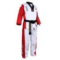 KPY-09ชุดเทควันโดสีสำหรับเด็กวัยรุ่น Poomsae Dobok สีแดงสีน้ำเงินสีดำแทควอนทำเสื้อผ้าได้รับการอนุมัติ WTF แล้ว