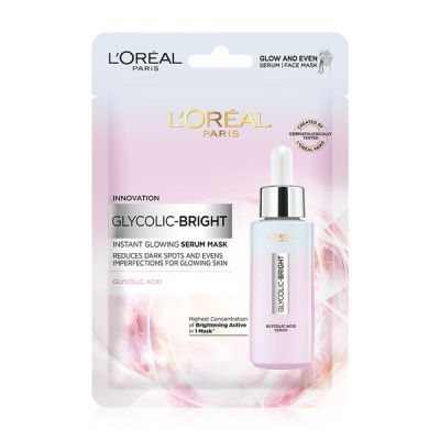 LOREAL PARIS Glycolic Bright Instant Glowing Serum Mask ขนาด 22 g. 90478 ลอรีอัล แผ่นเซรั่มมาสก์หน้า