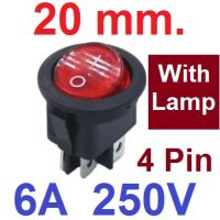 สวิตช์ 2ทาง 4ขา ขนาด 20 mm มีไฟสีแดง. บนกลมล่างเหลี่ยม below the uper circle Round Black Rocker Switch 4 Pin 6A 250V / 10A 125V DPST ON-OFF Snap-in with RED light 20mm Diameter KCD1 สวิทช์กระดก (พร้อมจัดส่ง)