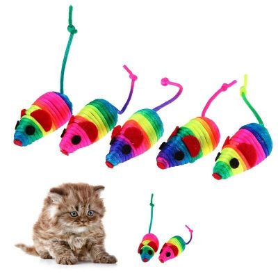 5ชิ้นหนูปลอมตุ๊กตาของเล่นแมวสีสันสดใสของเล่นมีเสียงสำหรับแมวลูกแมวกัดเล่นตลก YY ร้านค้า