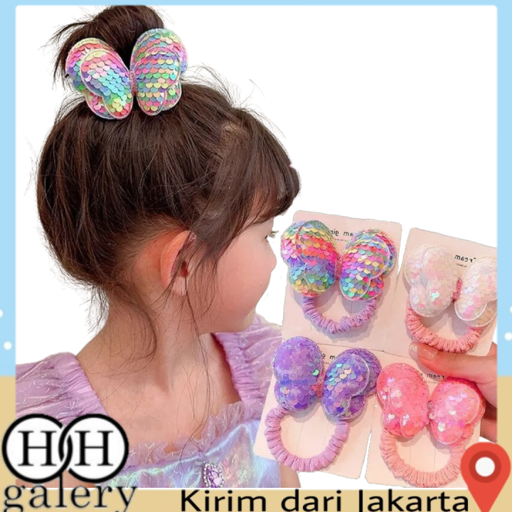 Ikat Rambut Anak Perempuan Bentuk Kupu-Kupu Kunciran Rambut Manik-Manik ...