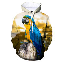 2023 NewNew แฟชั่น Parrot 3D พิมพ์ Hoodie Casual สัตว์ Hoodie ผู้ชายแขนยาว Hoodie