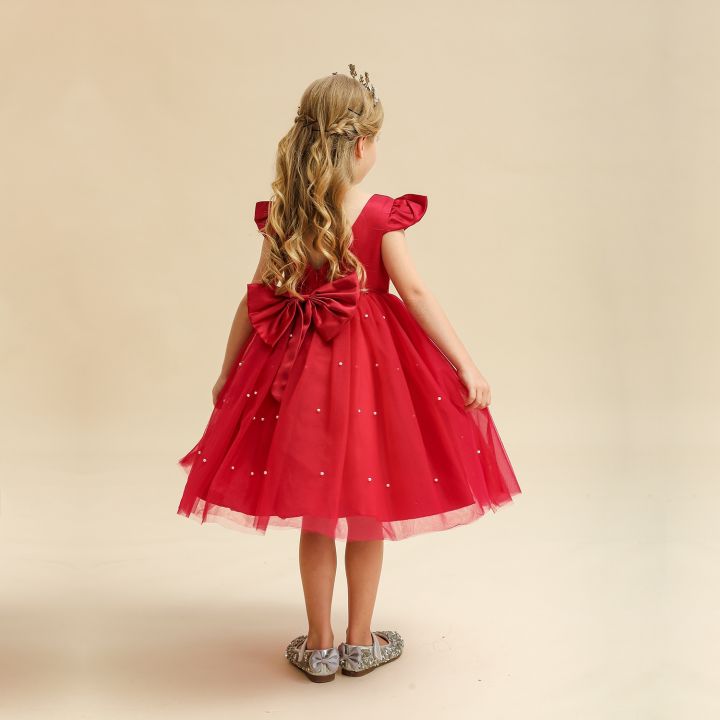 jeansame-dress-เด็กวัยหัดเดินสาวดอกไม้วันเกิด-t-ulle-ชุดเปลือยโบว์ชุดแต่งงานเด็กพรรคสวมเจ้าหญิงสีชมพูชุดเด็กสาวชุดกุทัณฑ์