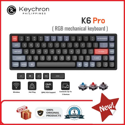 【ของแท้ใหม่💯】Keychron K6 Pro 68key QMK/VIA Change Key Mechanical คีย์บอร์ด Bluetooth/Wired RGB Customized Keyboard （ประกันศูนย์3ปี）