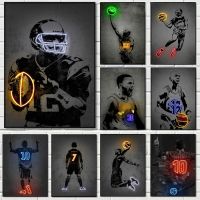 Champion Neon Effect American Football Player Basketball Star Boxing Poster Wall Art Original Artwork Print Home Decor Cuadros