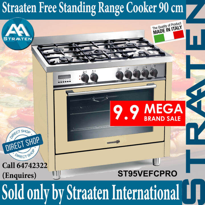 Straaten 90cm Free Standing Range Cooker ST95VEFC5PRO 5kW Wok Brass Burner  u0026 8 Settings Electric Oven (Cream) | Lazada Singapore