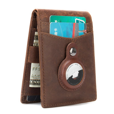 MVA ใหม่สไตล์ย้อนยุคกระเป๋าใส่เหรียญเครื่องติดตามตำแหน่งมัลติฟังก์ชั่น RFID กระเป๋าสตางค์กระเป๋าใส่บัตรหลายช่องหนังม้าบ้า