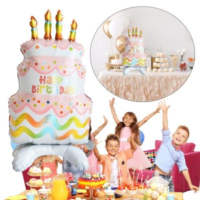 FLATE สามชั้น บอลลูนเค้ก ของตกแต่งงานเลี้ยงวันเกิด ใหญ่มากๆ บอลลูนฟิล์มอลูมิเนียม ของใหม่ วันเกิดที่สำคัญ ลูกโป่งวันเกิด ทารก/เด็ก