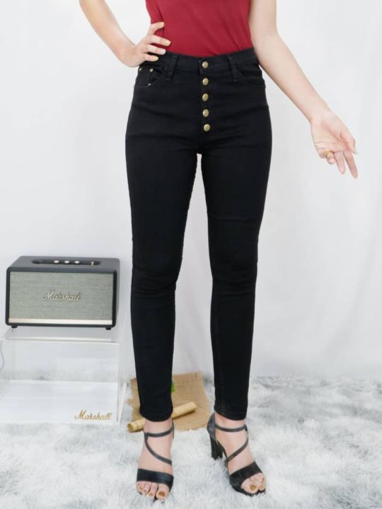 กางเกงยีนส์สีดำ-ทรงเดฟ-แบบกระดุม-กางเกงยีนส์ผู้หญิง-ขายาว-มีไซส์-s-42