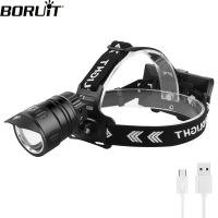 BORUiT ที่มีประสิทธิภาพเซ็นเซอร์ซูมไฟหน้า Super Bright LED ไฟหน้าไฟฉาย USB ชาร์จกันน้ำตั้งแคมป์ตกปลาแสง