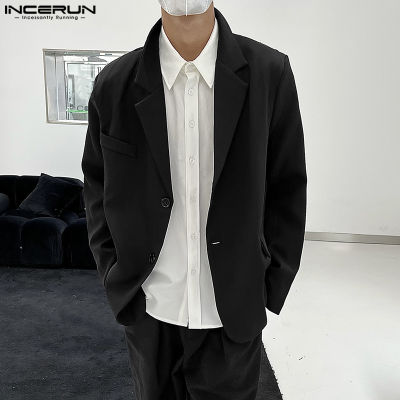 INCERUN เสื้อโค้ทผู้ชายแบบกอธิคเสื้อโค้ทเสื้อแจ็คเก็ตสวมทับปกคอเสื้อกีฬาแขนยาวปาร์ตี้เสื้อโค้ทคลับ (สไตล์เกาหลี)