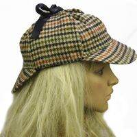 WEALTH หมวก Houndstooth Deerstalker หมวกขนสัตว์18% สีกาแฟขนสัตว์แบบคลาสสิกหมวกก้างปลาหมวกทวีตผู้ชาย