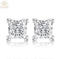 WUIHA Classic Solid 925 Sterling Silver 6*6MM Citrine Created Moissanite Diamond Wedding Engagement Studs Earrings Fine Jewelry