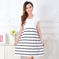 ♠ↂ Roupa de maternidade feminina casual vestido algodão roupas plus size ledies stripe vestidos grávida