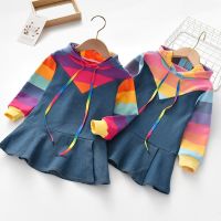 Denim Dress for Girls 2020 Spring Autumn New Style Rainbow Long Sleeve Sweater Skirt Condom Clothes Cute Hoddie Costume 2T 6T