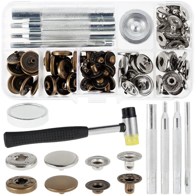 15mm Leather Snaps Fasteners Kit,120 Set Leather Snaps, Metal Button Snaps  Set