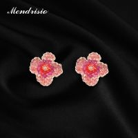 2022 New Sweet Romantic Earrings For Women Exquisite Crystal Pink Flower Earrings Popular Korean Style Jewelry Summer Fashion