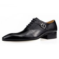 Male Wedding Dress Brogue Leather Lace-up Handmade Casual Business Custom Shoes Model Fashion Exquisite Buckle ABS Black