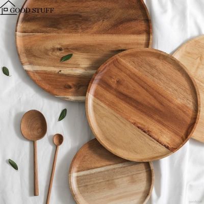Ready Stock Wood lovesickness Wooden Round Oval Solid Pan Plate Fruit Dishes Saucer Tea Tray Dessert Dinner Plate
