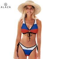 Sexy Swimsuit Bikini Set Russian flag print Womens Triangle Swimsuit Beach Bathing Suit Surfering Set Low-waist Halter Bikin