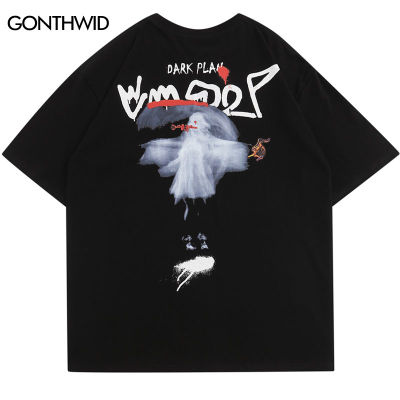 Hip Hop T-Shirt Streetwear Ghost Graphic Print Tshirt Harajuku Punk Gothic Short Sleeve Cotton Tee Summer Fashion Casual Shirts