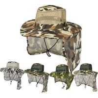 Sunshade Mesh Breathable Mountaineering Hat Windproof buckle outdoor camouflage fisherman hat jungle Large brim shading