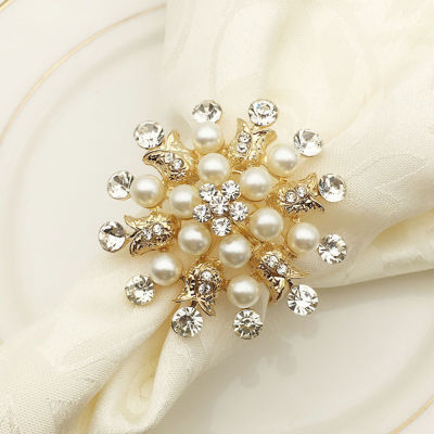 ดอกไม้เน็บคินรูปแหวนไข่มุกห่วงรัดผ้าเช็ดปากเกล็ดหิมะห่วงผ้าเช็ดปากอุปกรณ์ผ้าเช็ดปากเครื่องประดับโต๊ะ