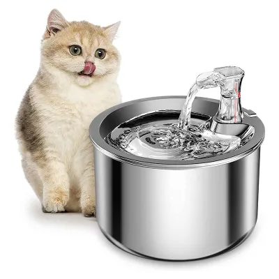 ก็อกน้ำดื่มน้ำพุที่ให้อาหารสัตว์น้ำสแตนเลสสำหรับแมวดื่มด้วยเซ็นเซอร์อัตโนมัติสำหรับ2L ที่ป้อนอาหารแมว