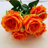 【DT】 hot  Orange Artificial Silk Roses Simulation Flowers Wedding Bridal Bouquets Home Garden Tea Table Rose Flower Arrangement Decoration