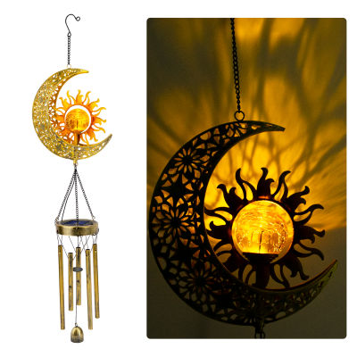 LED Solar Sun Moon Wind Chime Waterproof Wind Chimes Garden Decoration Outdoor Home Decor Unique Gift For Kids Wind Chimes