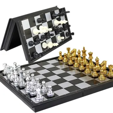  Classic Game Collection Metal Chess Set with Deluxe Wood Board  and Storage - 2.5 King, Gold/Silver/Brown (985) : Toys & Games