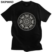 Novelty Elephant Mandala T Shirt Men Short Sleeve Print Buddhism Geometric Flower T-shirts Loose Fit 100% Cotton Tee Top Apparel XS-6XL