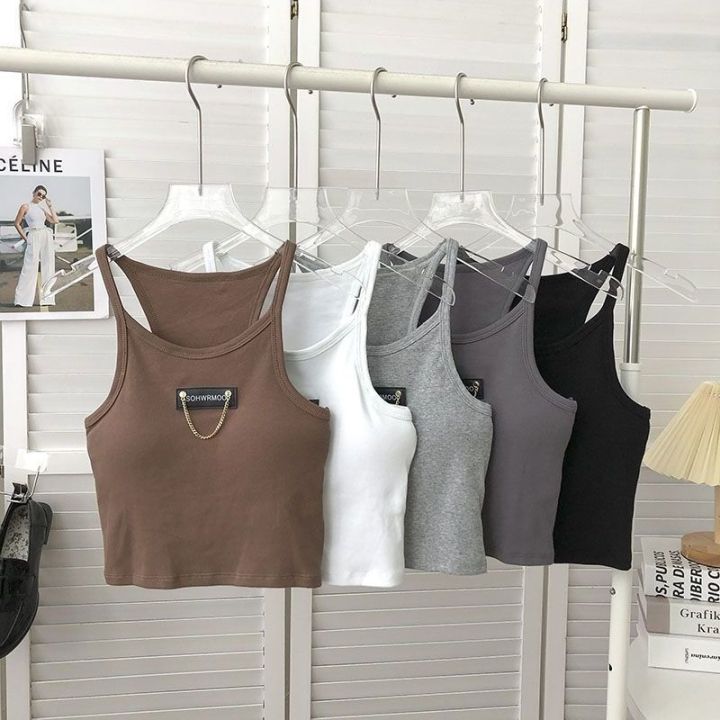yf-chain-letter-printing-sleeveless-tube-top-vest-womens-summer-korean-retro-joker-gray-sling-with-chest-pad-crop-women
