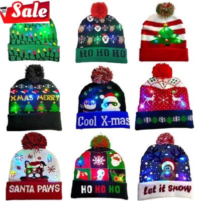 【cw】LED Christmas Hat Sweater Knitted Beanie Christmas Light Up Knitted Hat Christmas Gift Kids Xmas 2022 New Year Decorations