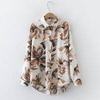 European and American style womens new flower print loose lapel long-sleeved fashion shirt