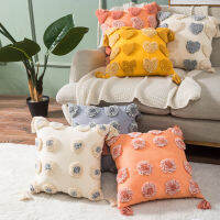 Beige Yellow Orange Cushion Cover Cotton Tufted Pillow Cover Wave Red Heart Waist Pillowcase 45x45cm Tassel Square Pillows